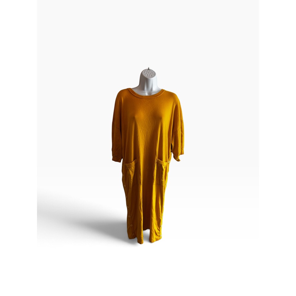 Vintage 90s Sonia Rykiel T-Shirt Dress 1 Mustard Yellow Pocket French